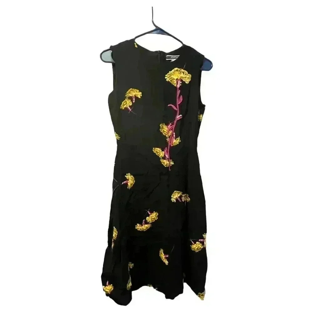Sportmax Women's Black Floral A-Line Midi Dress Size 12 - Picture 6 of 10